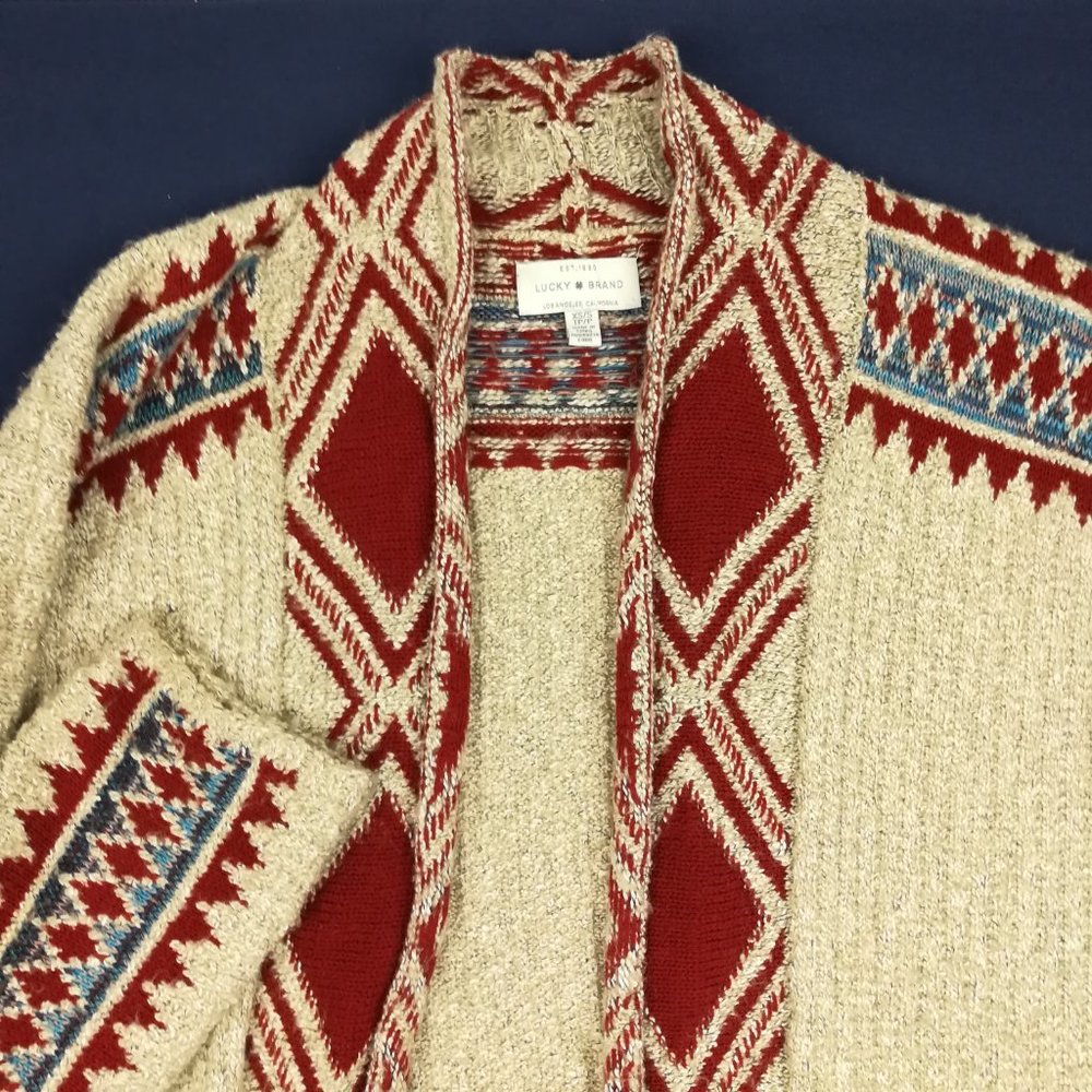 Lucky Brand Open Front Cardigan Tribal Aztec Southwestern Navajo Sweater $90 - Picture 4 of 10